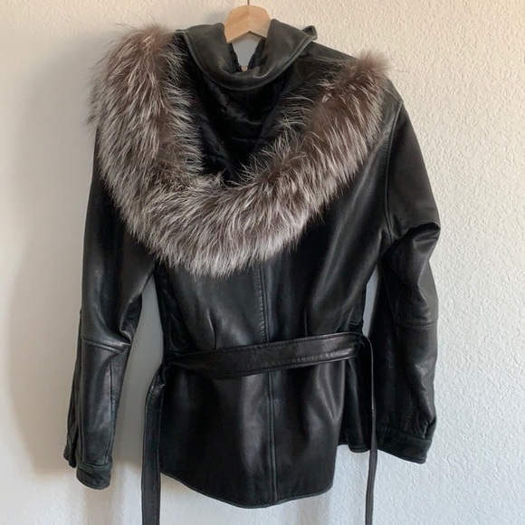 LNR | Convertible leather coat Fox hood trim black - Picture 6 of 16